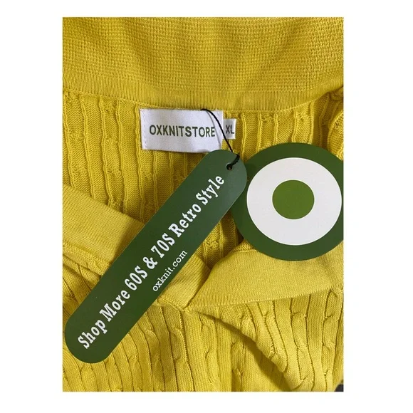 OXKNIT Men's Vintage Polo Shirts Retro 70s Knit Golf Shirts Yellow Size XL - Picture 5 of 6